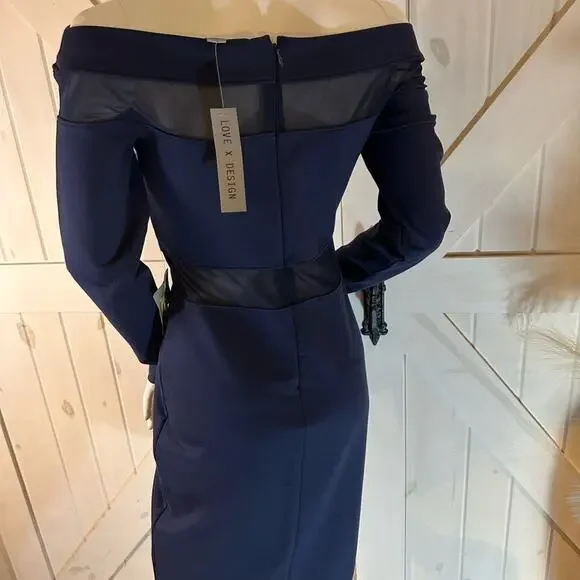 NWOT: LOVE X DESIGN Off-the-Shoulder Mesh Panel asymmetrical dress SZ M - Picture 5 of 5